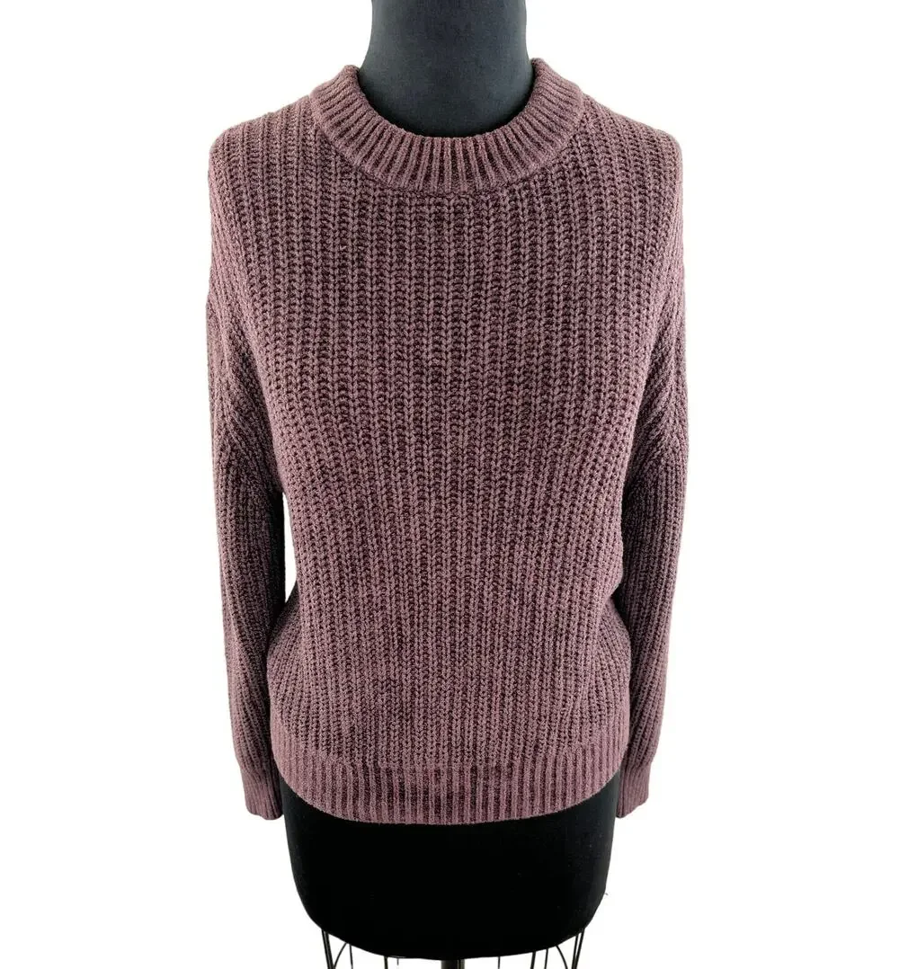 Wilfred Brown Velour Crewneck Long Sleeve Ribbed Women Pullover Sweater Size S